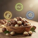 Hạt Macca và óc chó hữu cơ tươi tự nhiên trên đĩa….jpg